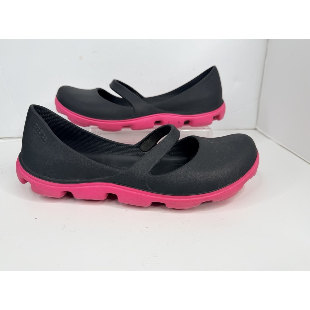 Crocs Mary Jane Flats Womens 11 Dark Gray Pink Slip On Comfort Lightweight